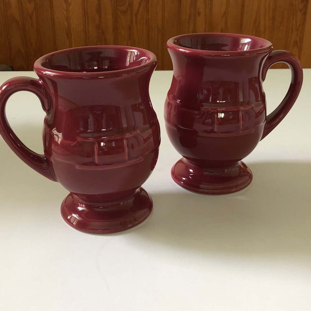 Longaberger Woven Traditions Paprika Red Latte Pedestal Mugs - Set of 2 - Picture 2 of 6